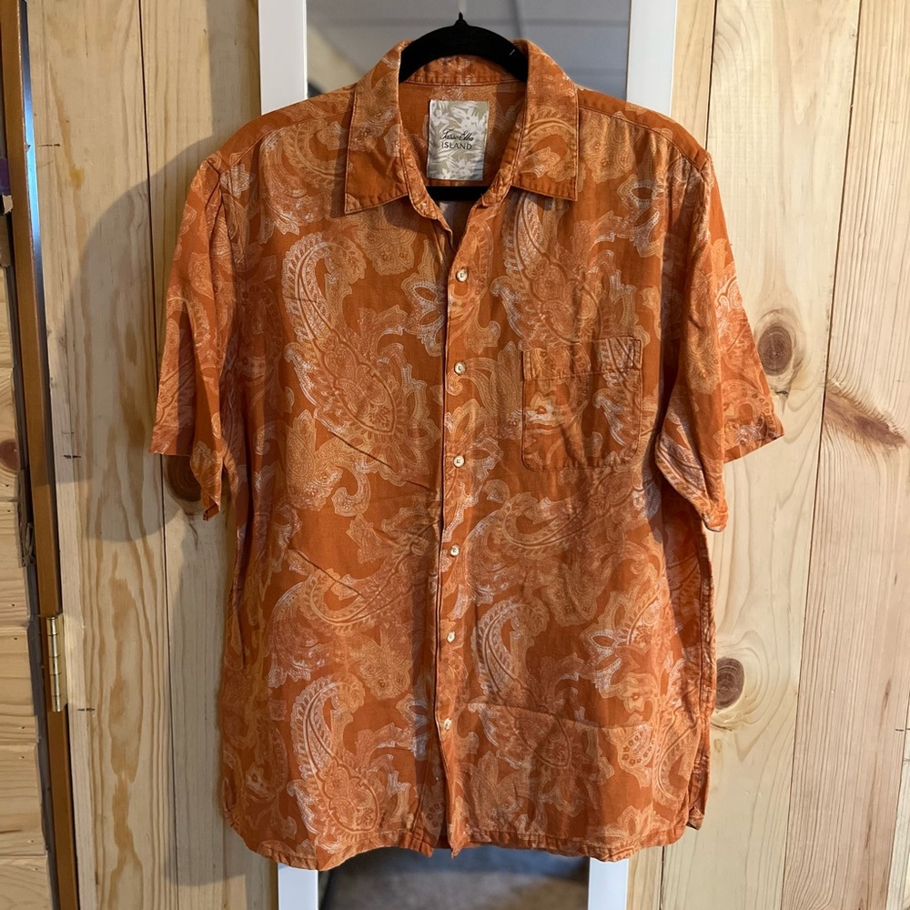 Tasso Elba Silk Line Tropical Print Button Down Shirt